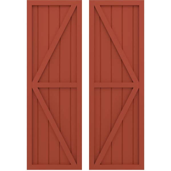 Ekena Millwork Americraft 5-Board Wood 2 Equal Panel Frmd Board-n-Batten Shutters w/Dbl Z-Bar, ARW102BF518X52CLH, PR ARW102BF518X52CLH - main